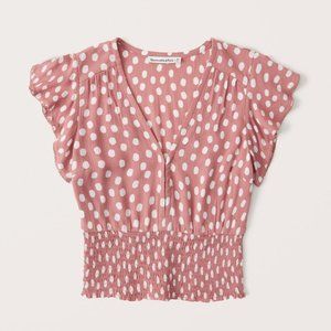Short-Sleeve Smocked Waist Flutter Sleeve Blouse